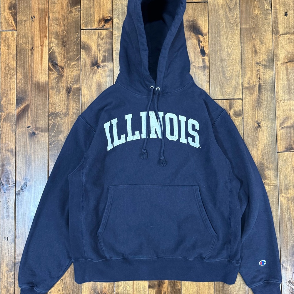 Champion Navy Hoodie with Illinois Print